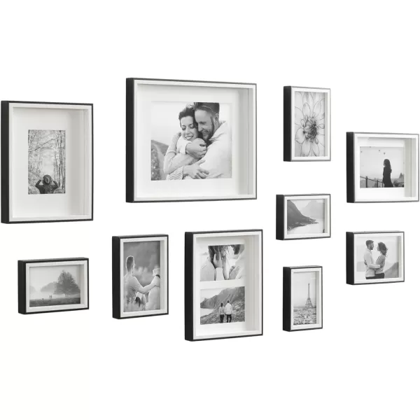Kate and Laurel Gibson Transitional Picture Frame Set Set Of 10 Varying Sizes Black and White TwoTone Wall Frame Set Collection with Hanging Template for Gallery Wall Picture Frame DisplayBlackWhite