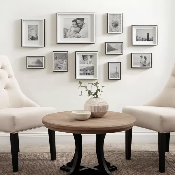 Kate and Laurel Gibson Transitional Picture Frame Set Set Of 10 Varying Sizes Black and White TwoTone Wall Frame Set Collection with Hanging Template for Gallery Wall Picture Frame DisplayBlackWhite