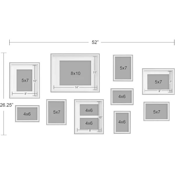 Kate and Laurel Gibson Transitional Picture Frame Set Set Of 10 Varying Sizes Black and White TwoTone Wall Frame Set Collection with Hanging Template for Gallery Wall Picture Frame DisplayWhiteNatural
