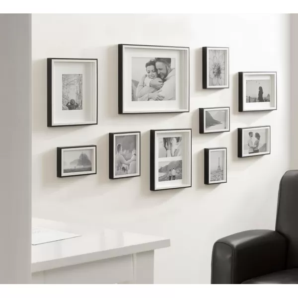 Kate and Laurel Gibson Transitional Picture Frame Set Set Of 10 Varying Sizes Black and White TwoTone Wall Frame Set Collection with Hanging Template for Gallery Wall Picture Frame DisplayBlackWhite