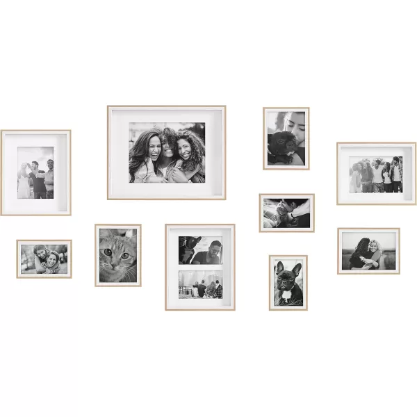 Kate and Laurel Gibson Transitional Picture Frame Set Set Of 10 Varying Sizes Black and White TwoTone Wall Frame Set Collection with Hanging Template for Gallery Wall Picture Frame DisplayWhiteNatural