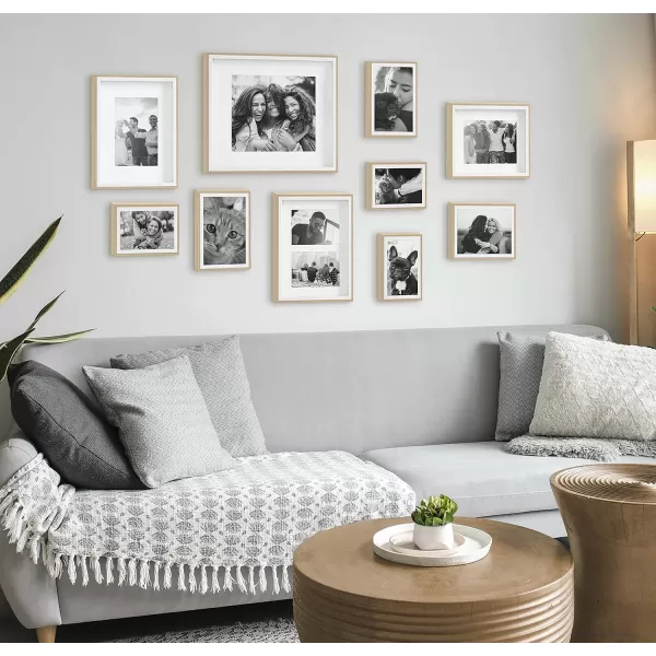 Kate and Laurel Gibson Transitional Picture Frame Set Set Of 10 Varying Sizes Black and White TwoTone Wall Frame Set Collection with Hanging Template for Gallery Wall Picture Frame DisplayWhiteNatural