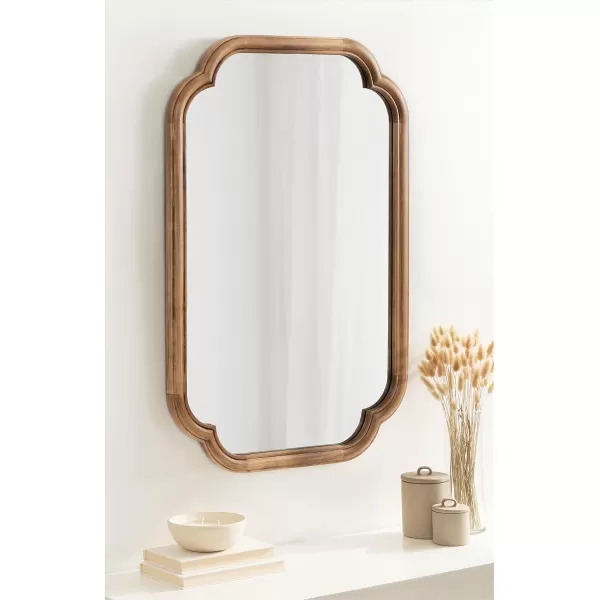Kate and Laurel Glenby Transitional Scalloped Wall Mirror 24 x 36 Rustic Brown Wooden Farmhouse Bathroom Mirror with Rounded and Stepped Frame ProfileRustic Brown