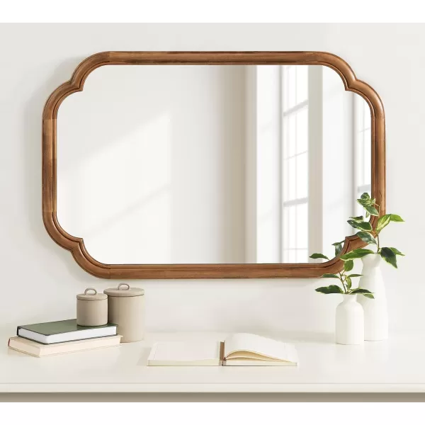 Kate and Laurel Glenby Transitional Scalloped Wall Mirror 24 x 36 Rustic Brown Wooden Farmhouse Bathroom Mirror with Rounded and Stepped Frame ProfileRustic Brown