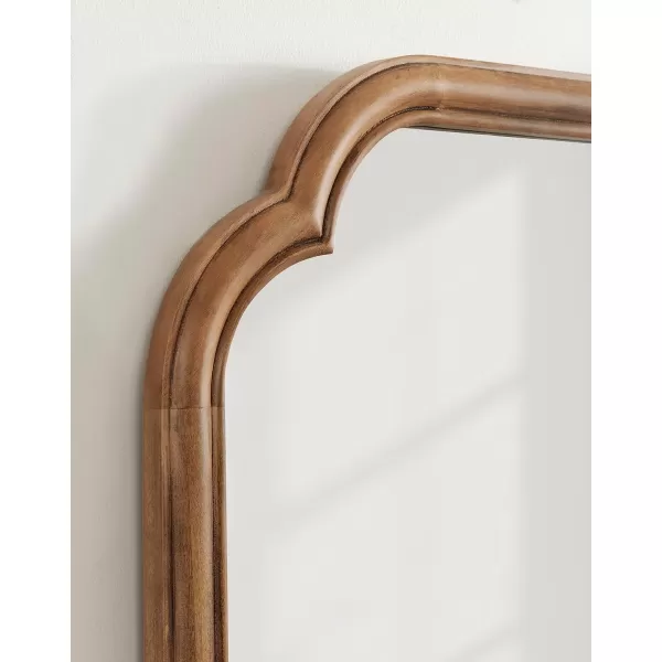 Kate and Laurel Glenby Transitional Scalloped Wall Mirror 24 x 36 Rustic Brown Wooden Farmhouse Bathroom Mirror with Rounded and Stepped Frame ProfileRustic Brown