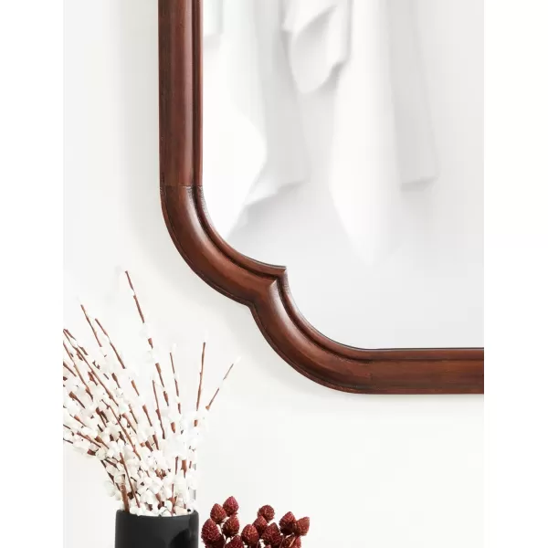 Kate and Laurel Glenby Transitional Scalloped Wall Mirror 24 x 36 Rustic Brown Wooden Farmhouse Bathroom Mirror with Rounded and Stepped Frame ProfileWalnut Brown