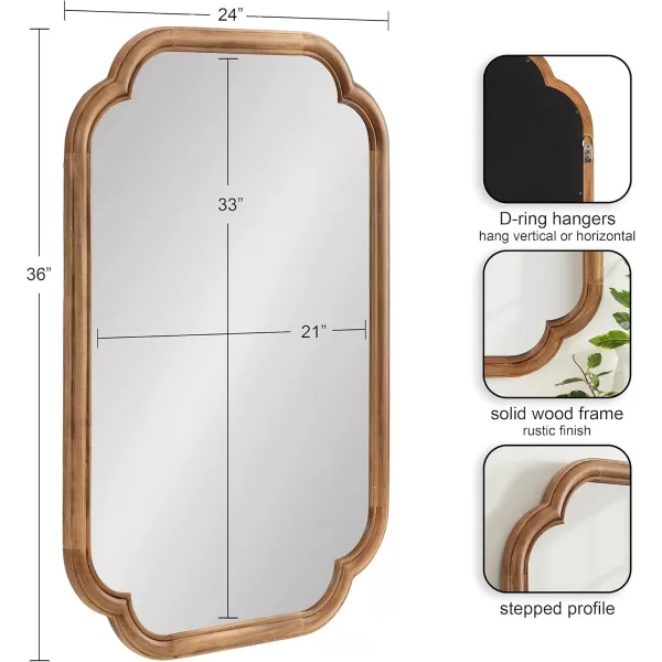 Kate and Laurel Glenby Transitional Scalloped Wall Mirror 24 x 36 Rustic Brown Wooden Farmhouse Bathroom Mirror with Rounded and Stepped Frame ProfileRustic Brown