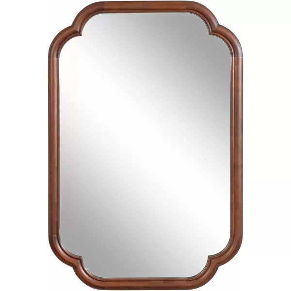 Kate and Laurel Glenby Transitional Scalloped Wall Mirror 24 x 36 Rustic Brown Wooden Farmhouse Bathroom Mirror with Rounded and Stepped Frame ProfileWalnut Brown