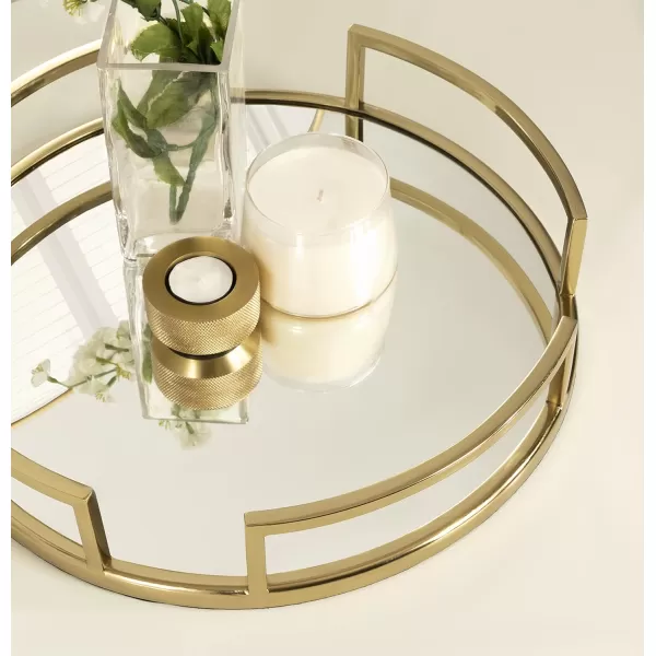 Kate and Laurel Gohana Modern Mirrored Tray 16 Inch Diameter Gold Decorative Round Mirror Tray for Storage and DisplayGold