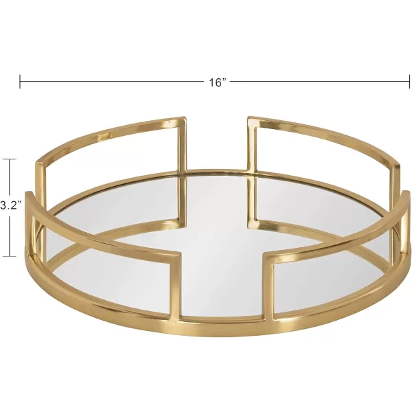 Kate and Laurel Gohana Modern Mirrored Tray 16 Inch Diameter Gold Decorative Round Mirror Tray for Storage and DisplayGold