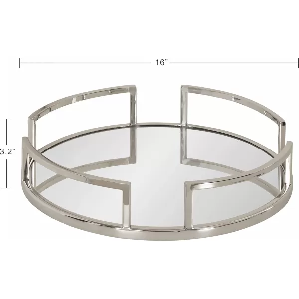 Kate and Laurel Gohana Modern Mirrored Tray 16 Inch Diameter Gold Decorative Round Mirror Tray for Storage and DisplaySilver