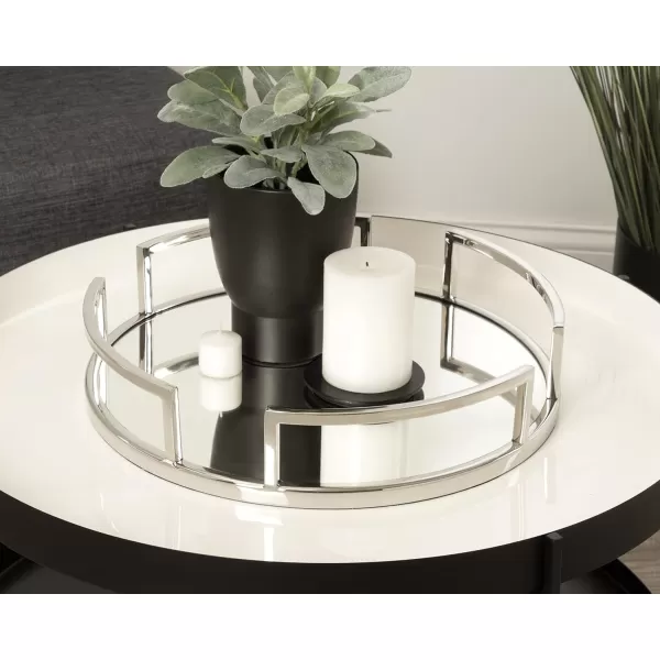 Kate and Laurel Gohana Modern Mirrored Tray 16 Inch Diameter Gold Decorative Round Mirror Tray for Storage and DisplaySilver