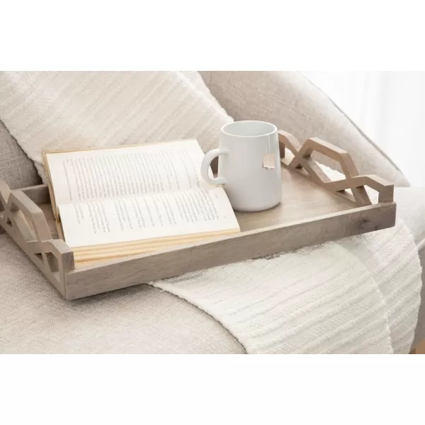 Kate and Laurel Grassley Decorative Farmhouse Tray 19 x 13 x 3 Whitewash Coastal Ottoman Tray for Storage and DisplayGray
