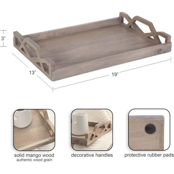 Kate and Laurel Grassley Decorative Farmhouse Tray 19 x 13 x 3 Whitewash Coastal Ottoman Tray for Storage and DisplayGray