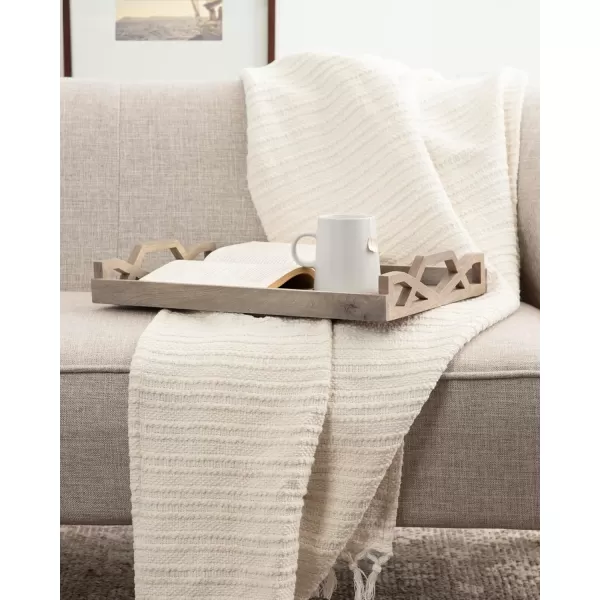 Kate and Laurel Grassley Decorative Farmhouse Tray 19 x 13 x 3 Whitewash Coastal Ottoman Tray for Storage and DisplayGray