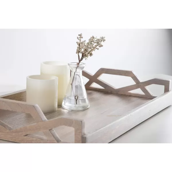 Kate and Laurel Grassley Decorative Farmhouse Tray 19 x 13 x 3 Whitewash Coastal Ottoman Tray for Storage and DisplayWhite