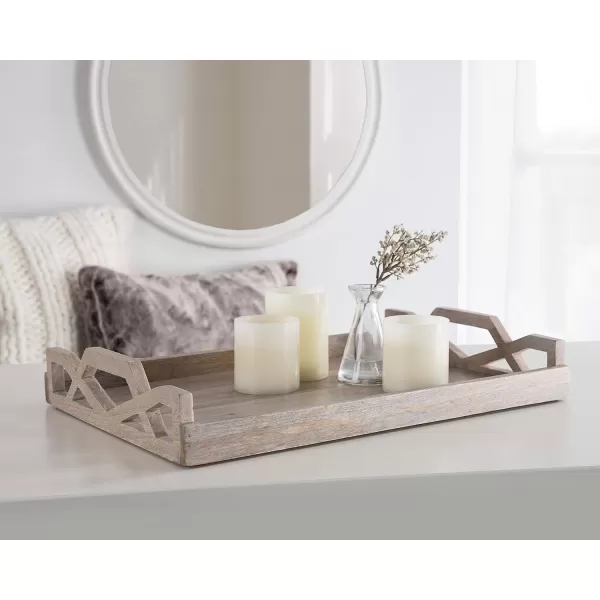 Kate and Laurel Grassley Decorative Farmhouse Tray 19 x 13 x 3 Whitewash Coastal Ottoman Tray for Storage and DisplayWhite