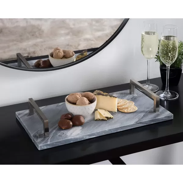 Kate and Laurel Graycott Modern Marble Tray 8 x 16 Gray Decorative Authentic Tray for Vanity or OttomanGray