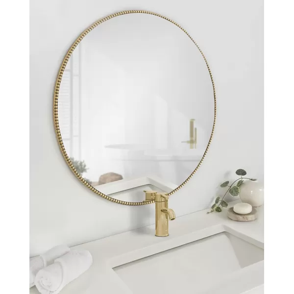 Kate and Laurel Gwendolyn Decorative Round Wall Mirror with Beaded Gold Leaf Frame 236Inch DiameterGold