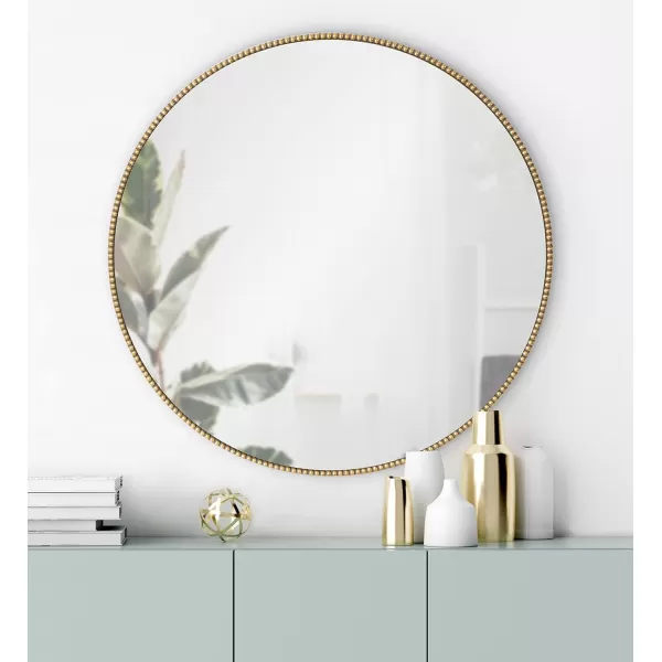 Kate and Laurel Gwendolyn Decorative Round Wall Mirror with Beaded Gold Leaf Frame 236Inch DiameterGold