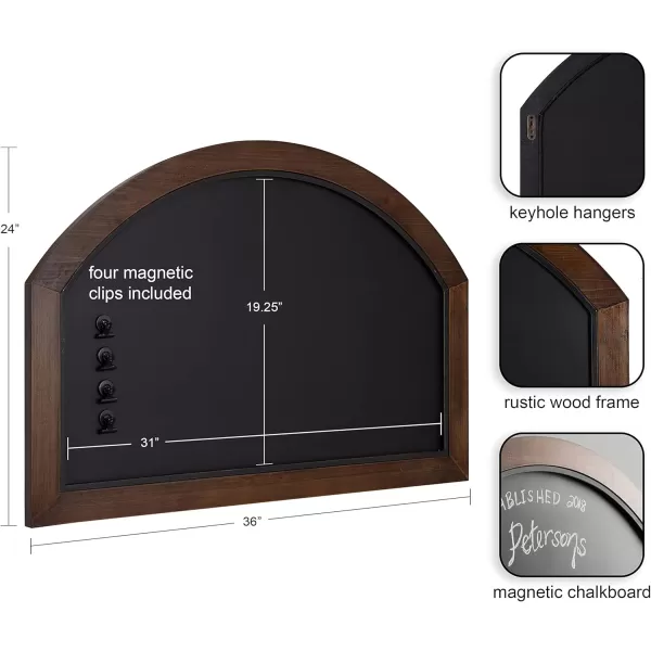 Kate and Laurel Haldron Four Included Clips Traditional Arch Magnetic Chalkboard for Wall Organization and Decor Styling 36 x 24 Walnut Brown