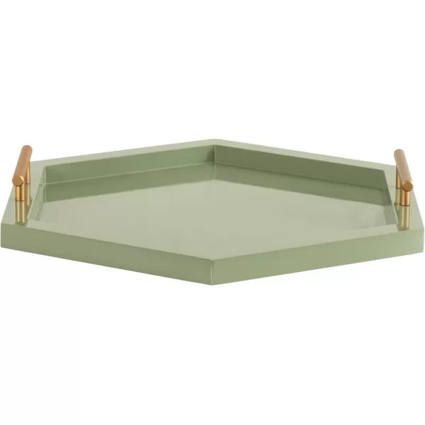 Kate and Laurel Halsey Decorative Hexagon Tray with Gold Metal Handles 18 x 16 Green and Gold Modern Glam Serving Tray with Handles for Living Room Decor