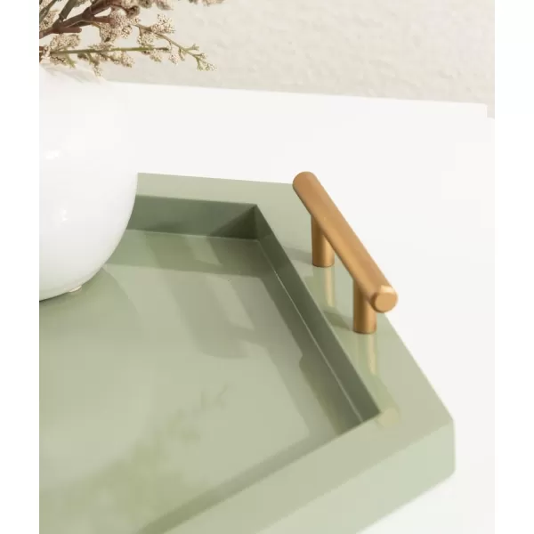 Kate and Laurel Halsey Decorative Hexagon Tray with Gold Metal Handles 18 x 16 Green and Gold Modern Glam Serving Tray with Handles for Living Room Decor