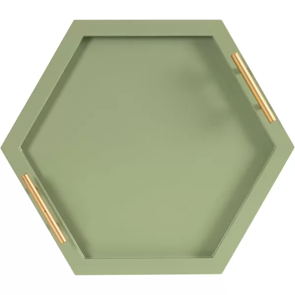 Kate and Laurel Halsey Decorative Hexagon Tray with Gold Metal Handles 18 x 16 Green and Gold Modern Glam Serving Tray with Handles for Living Room Decor