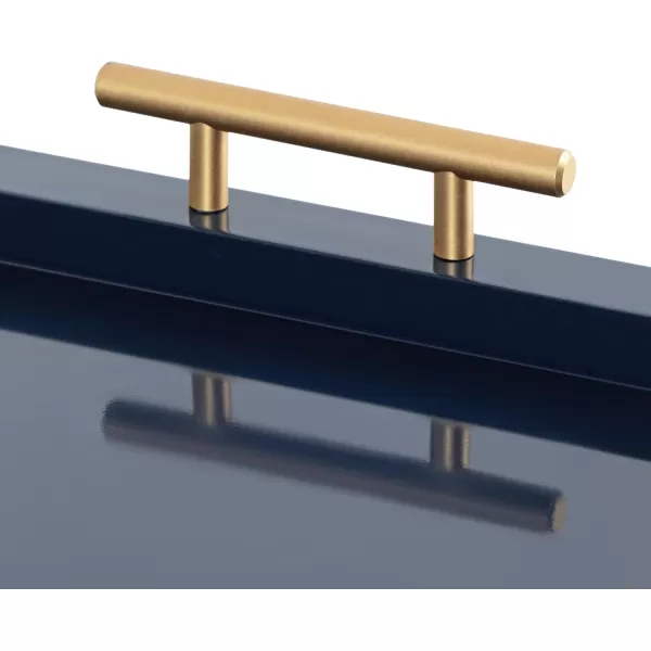 Kate and Laurel Halsey Decorative Hexagon Tray with Gold Metal Handles 18 x 16 Navy Blue and Gold Modern Glam Serving Tray with Handles for Living Room DecorNavy Blue