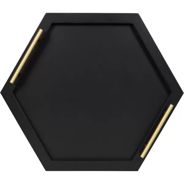 Kate and Laurel Halsey Hexagon Decorative Wooden Tray with Polished Metal Handles 22 x 19 Black and Gold Modern Glam Wood Hexagon Serving Tray for Display or DecorationBlack