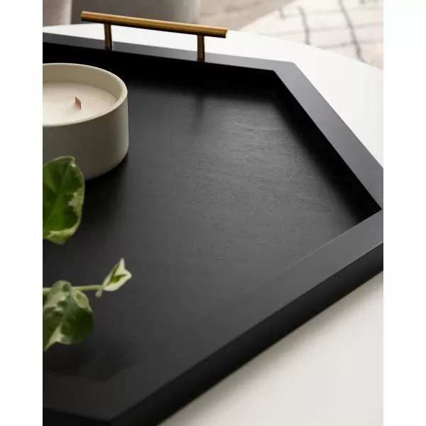 Kate and Laurel Halsey Hexagon Decorative Wooden Tray with Polished Metal Handles 22 x 19 Black and Gold Modern Glam Wood Hexagon Serving Tray for Display or DecorationBlack