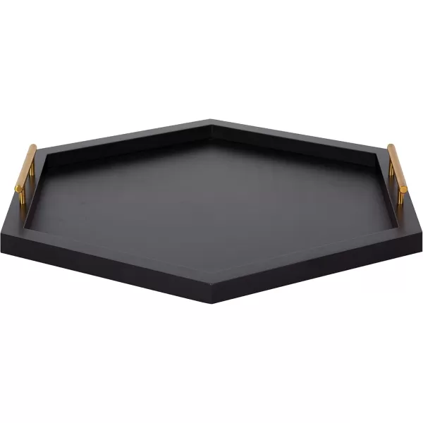 Kate and Laurel Halsey Hexagon Decorative Wooden Tray with Polished Metal Handles 22 x 19 Black and Gold Modern Glam Wood Hexagon Serving Tray for Display or DecorationBlack