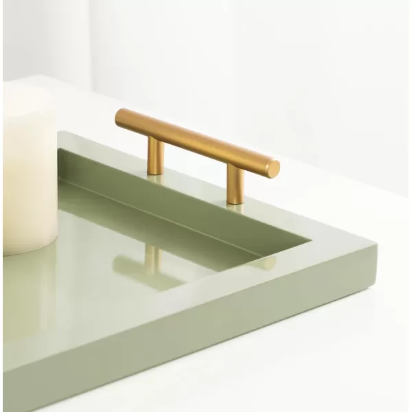 Kate and Laurel Halsey Rectangle Decorative Narrow Tray with Gold Metal Handles 24 x 10 Green and Gold Modern Glam Slim Serving Tray with Handles for Living Room Decor