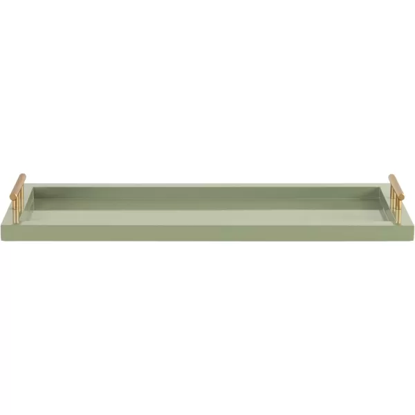 Kate and Laurel Halsey Rectangle Decorative Narrow Tray with Gold Metal Handles 24 x 10 Green and Gold Modern Glam Slim Serving Tray with Handles for Living Room Decor