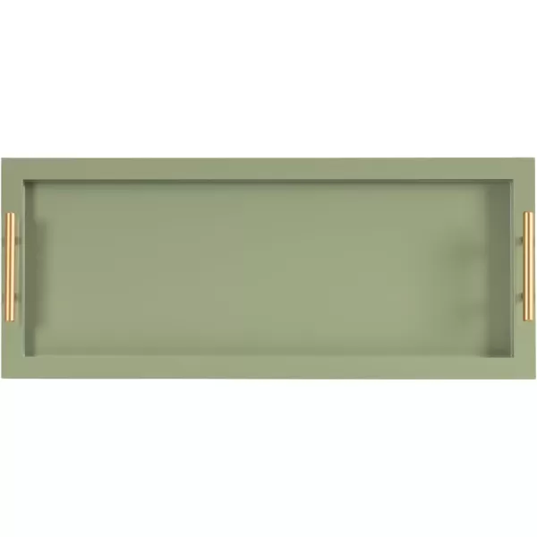 Kate and Laurel Halsey Rectangle Decorative Narrow Tray with Gold Metal Handles 24 x 10 Green and Gold Modern Glam Slim Serving Tray with Handles for Living Room Decor