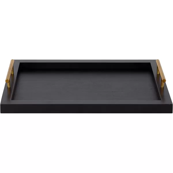 Kate and Laurel Halsey Rectangle Decorative Narrow Tray with Gold Metal Handles 24 x 10 White and Gold Modern Glam Slim Serving Tray with Handles for Living Room DecorBlack