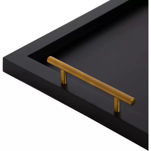 Kate and Laurel Halsey Rectangle Decorative Narrow Tray with Gold Metal Handles 24 x 10 White and Gold Modern Glam Slim Serving Tray with Handles for Living Room DecorBlack
