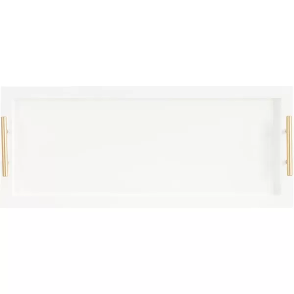 Kate and Laurel Halsey Rectangle Decorative Narrow Tray with Gold Metal Handles 24 x 10 White and Gold Modern Glam Slim Serving Tray with Handles for Living Room DecorWhite
