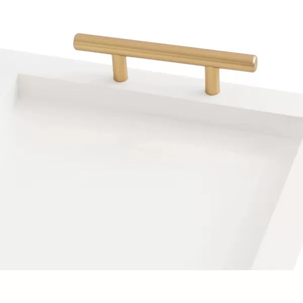 Kate and Laurel Halsey Rectangle Decorative Narrow Tray with Gold Metal Handles 24 x 10 White and Gold Modern Glam Slim Serving Tray with Handles for Living Room DecorWhite