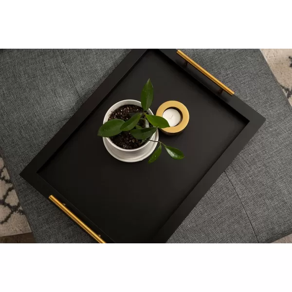 Kate and Laurel Halsey Rectangle Decorative Narrow Tray with Gold Metal Handles 24 x 10 White and Gold Modern Glam Slim Serving Tray with Handles for Living Room DecorBlack