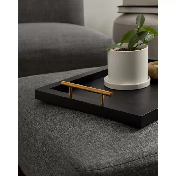 Kate and Laurel Halsey Rectangle Decorative Narrow Tray with Gold Metal Handles 24 x 10 White and Gold Modern Glam Slim Serving Tray with Handles for Living Room DecorBlack