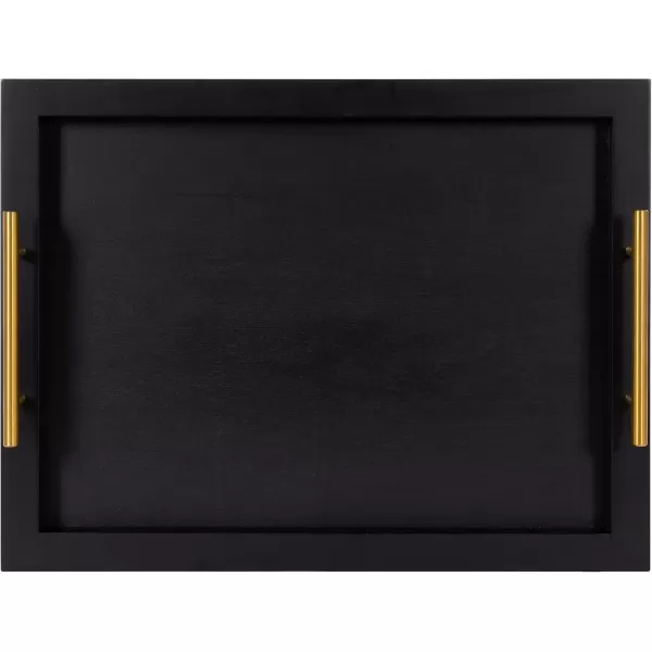 Kate and Laurel Halsey Rectangle Decorative Narrow Tray with Gold Metal Handles 24 x 10 White and Gold Modern Glam Slim Serving Tray with Handles for Living Room DecorBlack