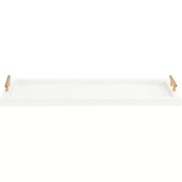 Kate and Laurel Halsey Rectangle Decorative Narrow Tray with Gold Metal Handles 24 x 10 White and Gold Modern Glam Slim Serving Tray with Handles for Living Room DecorWhite