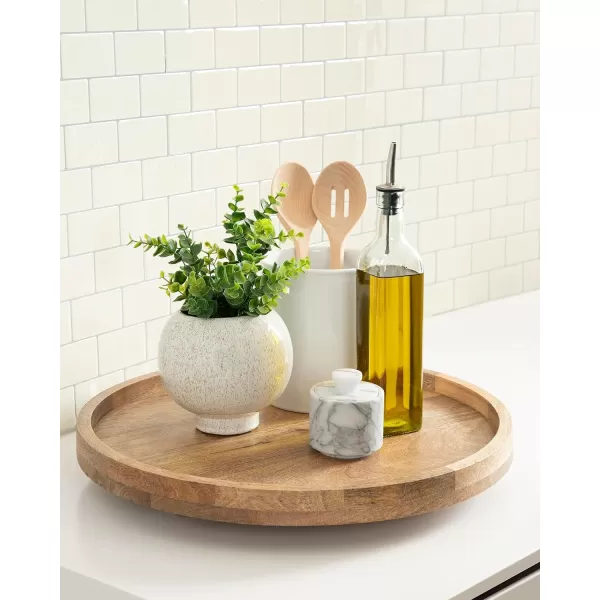 Kate and Laurel Halsey Round Lazy Susan Tray Organizer 18 Inch Diameter Natural Brown Transitional Round Countertop Organizer with Turning Lazy Susan for Kitchen Storage