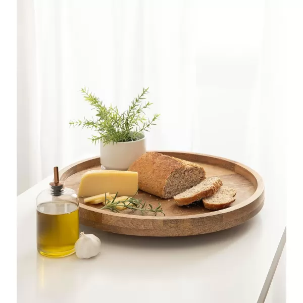 Kate and Laurel Halsey Round Lazy Susan Tray Organizer 18 Inch Diameter Natural Brown Transitional Round Countertop Organizer with Turning Lazy Susan for Kitchen Storage