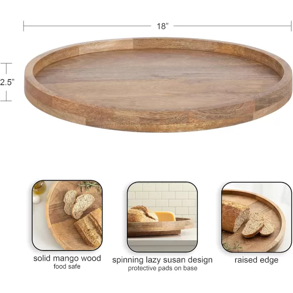 Kate and Laurel Halsey Round Lazy Susan Tray Organizer 18 Inch Diameter Natural Brown Transitional Round Countertop Organizer with Turning Lazy Susan for Kitchen Storage