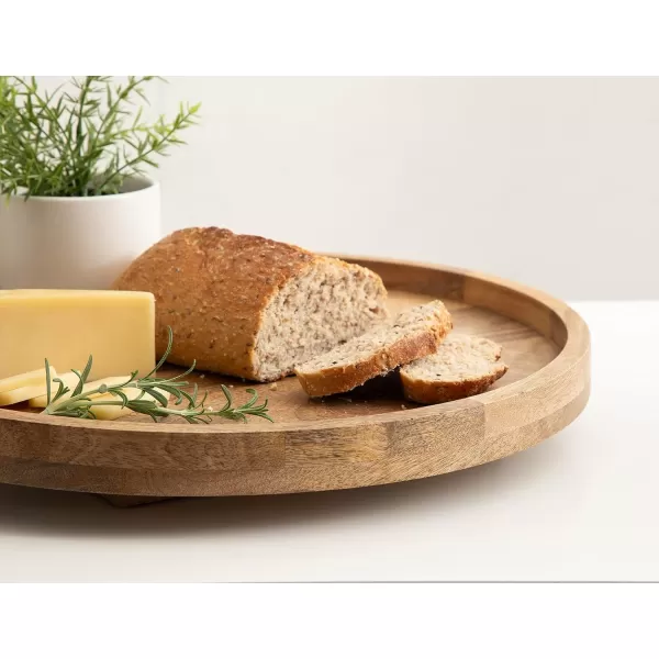 Kate and Laurel Halsey Round Lazy Susan Tray Organizer 18 Inch Diameter Natural Brown Transitional Round Countertop Organizer with Turning Lazy Susan for Kitchen Storage