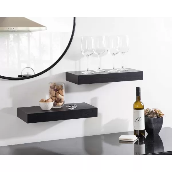 Kate and Laurel Havlock Modern Natural Floating Shelves Set of 3 12 x 8 Black Functional Bathroom and Kitchen Shelves for Storage and DisplayBlack