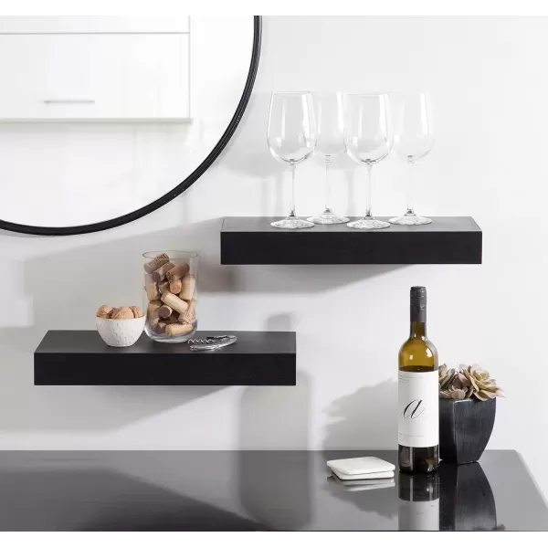 Kate and Laurel Havlock Modern Natural Floating Shelves Set of 3 12 x 8 Black Functional Bathroom and Kitchen Shelves for Storage and DisplayBlack