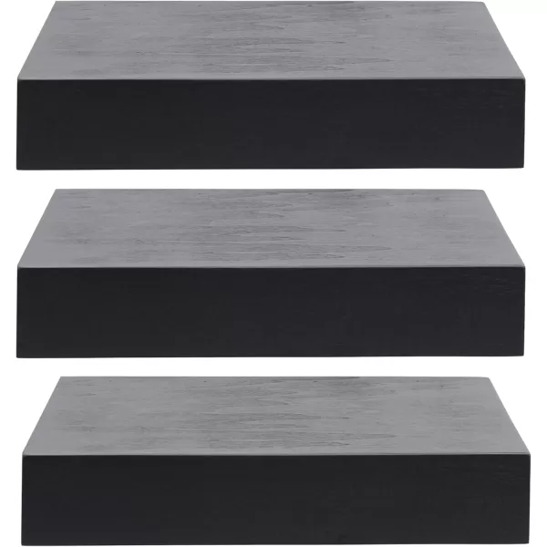 Kate and Laurel Havlock Modern Natural Floating Shelves Set of 3 12 x 8 Black Functional Bathroom and Kitchen Shelves for Storage and DisplayBlack